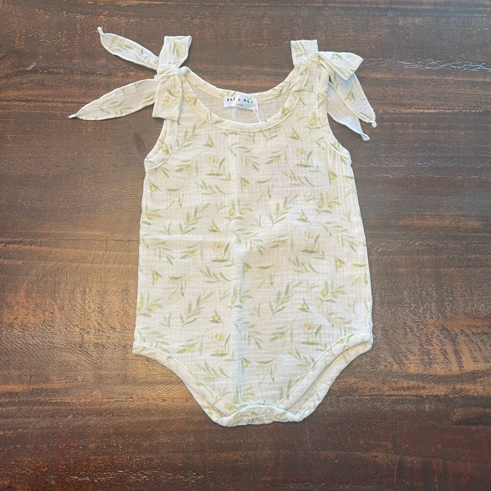 Green and Yellow Sleeveless Bodysuit One Piece with Decorative Bows
